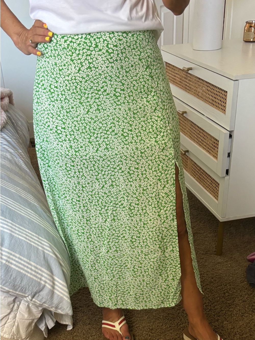 Green Floral SHEIN Side-Slit Skirt